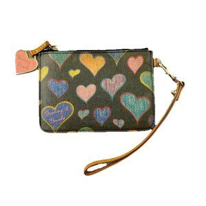 Y2K Dooney and Bourke Rainbow Heart Coin Purse 5.75"×4.25" Deep Green